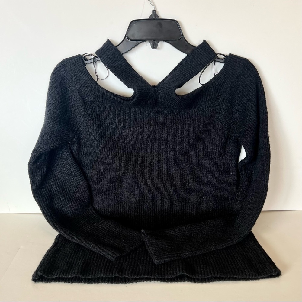1.STATE Cross Neck Cold Shoulder Cotton Blend Sweater - Picture 6 of 7